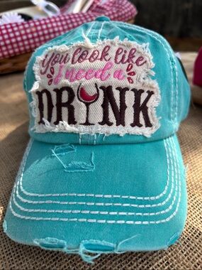 KBETHOS Turquoise Baseball Cap with Frayed 'You Look Like I Need a Drink'